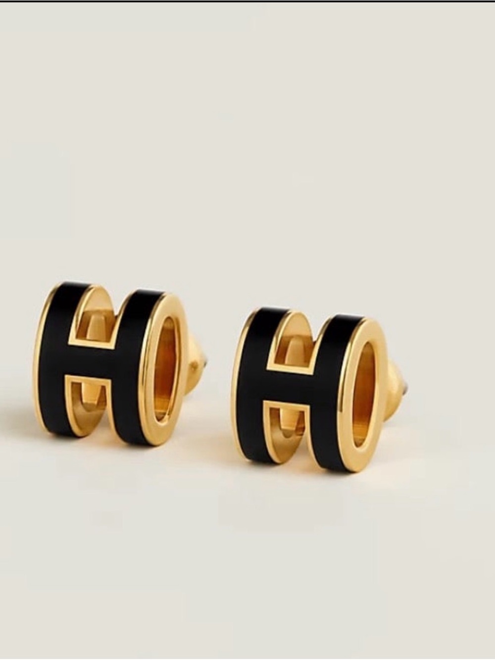 Hermes Gold and Black Mini Pop H  Stud Earrings - Women's Jewelry